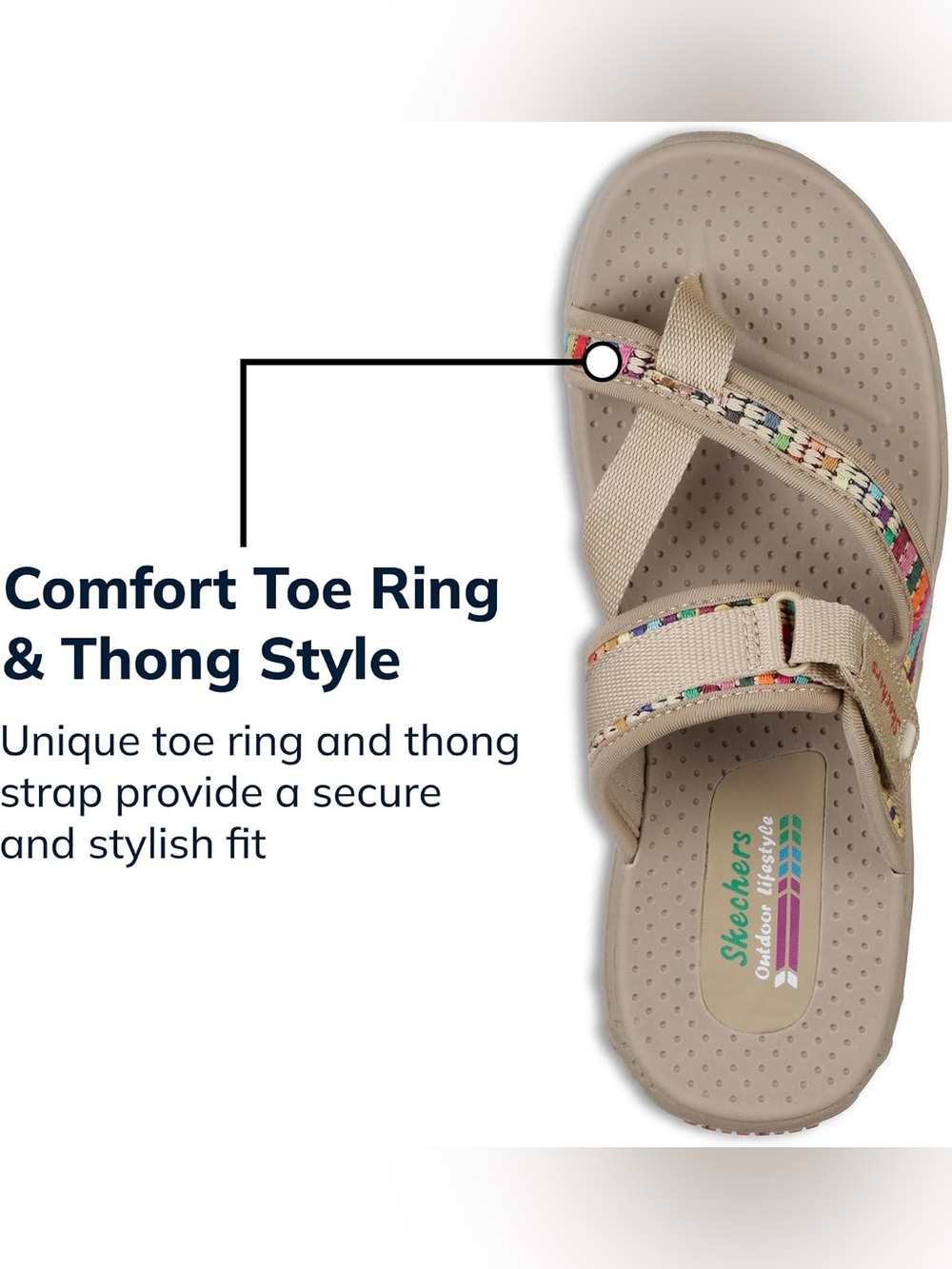 Boho Skechers Tan Toe-Ring Sandal with Multicolor Trim Sz 6 - Picture 3 of 8